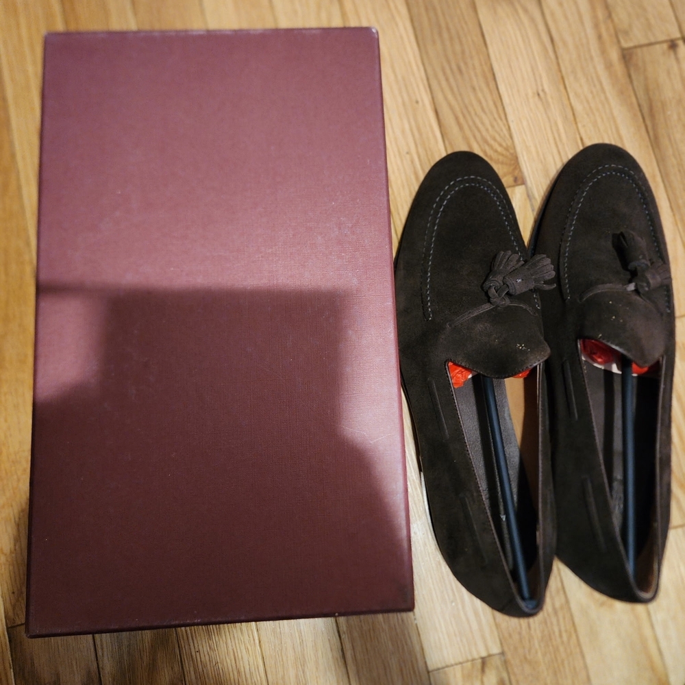 Carmina Men's Brown Suede Tassel Slip-On Loafers.13 US/12UK - Picture 2 of 8